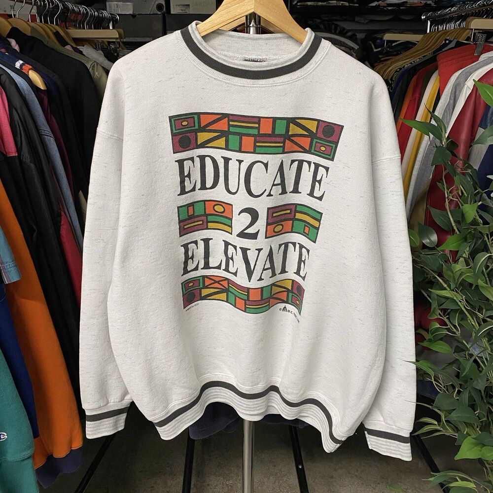 Vintage 1991 Educate 2 Elevate School Crewneck Sweatshirt White Men's 2XL